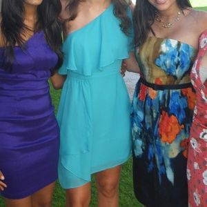 Aqua one-shoulder cocktail dress